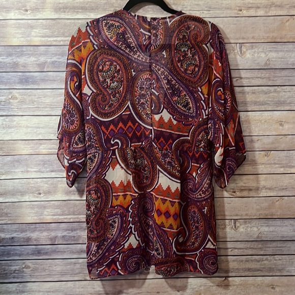 ⭐️ Cabi Kimono Jacket M Purple Orange Paisley Swim Cover Up Tie Front #84 B1 - Picture 9 of 9